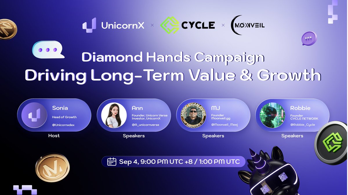 UnicornX x Moonveil x CycleNetwork Roundtable 💎

We’re excited to officially announce the first Diamond Hands Staking Campaign with $MORE and $CYC! 🎉

To mark the launch, join our AMA with <a href="/Moonveil_Studio/">🌙Moonveil.gg</a> and <a href="/cyclenetwork_GO/">CYCLE NETWORK</a> as we dive into how to power long-term token value