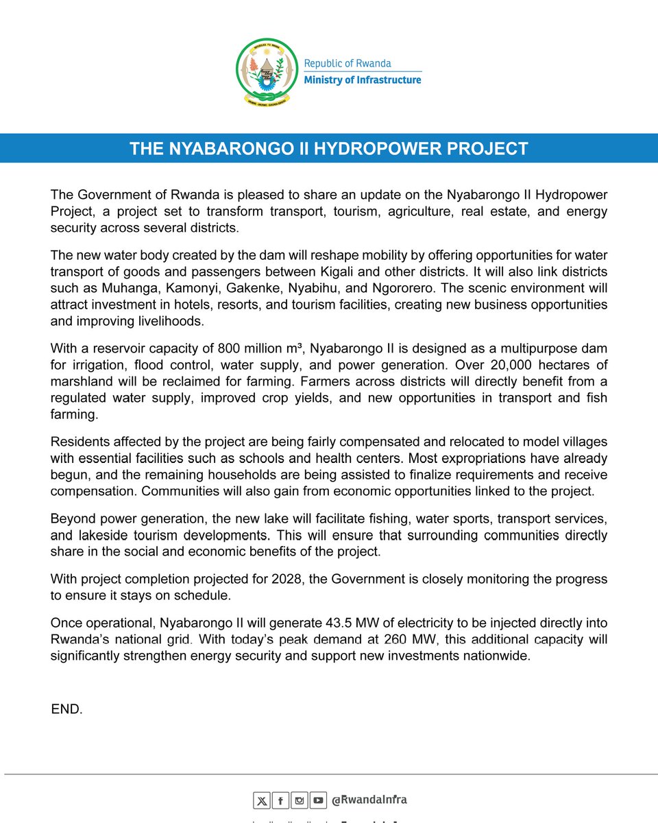Discover more about the flagship Nyabarongo II Hydropower Project. In addition to generating electricity, the project will create a water reservoir that will make a significant contribution to the country’s economic development.