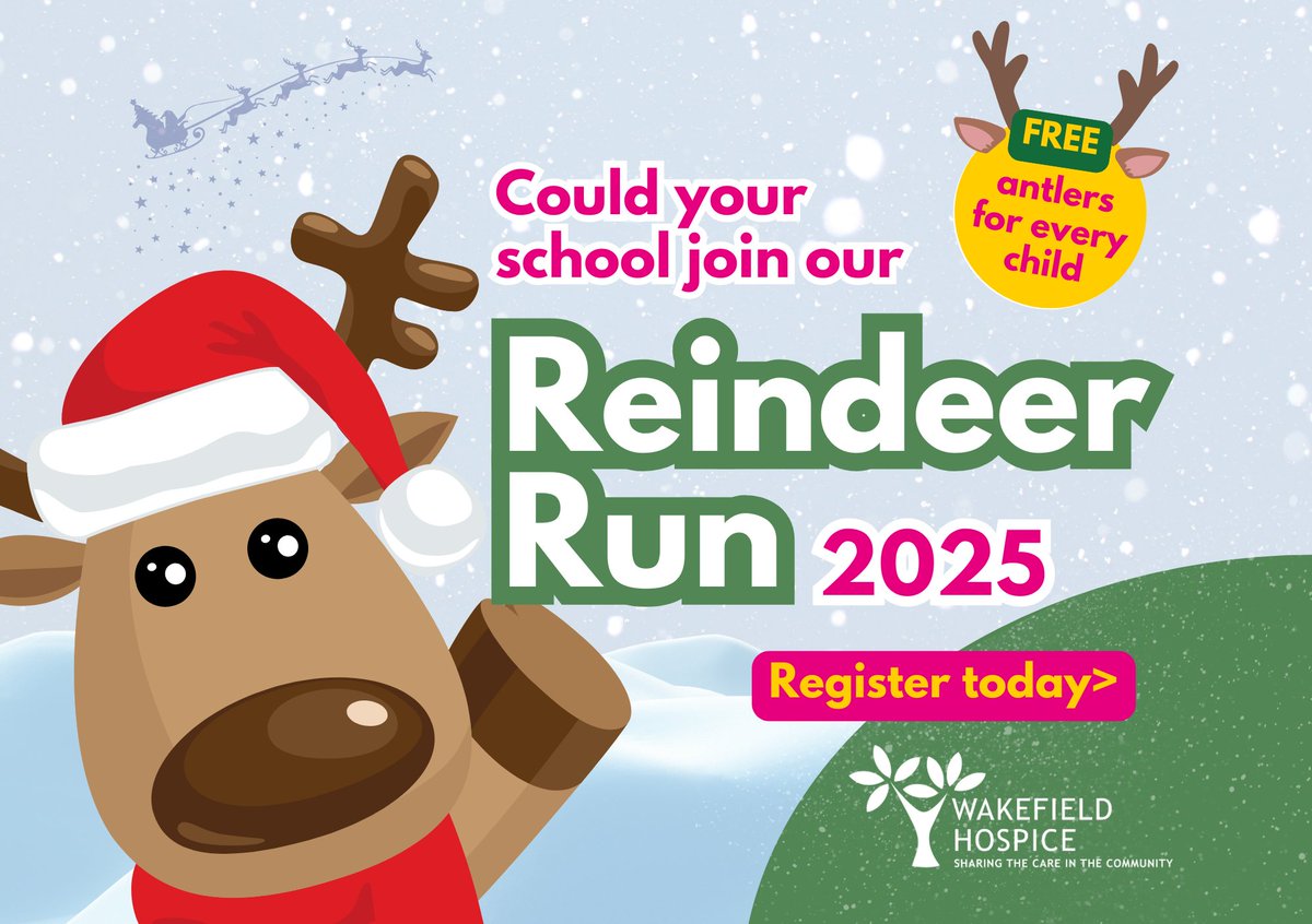 WfldHospice's tweet image. Back at school this week? 

Don't forget to get your school signed up for our annual #ReindeerRun and show your support to Wakefield Hospice this Christmas! 🦌🎄

👉 wakefieldhospice.org/reindeer

Our ever-popular Reindeer Run returns for 2025, challenging pupils in schools across the