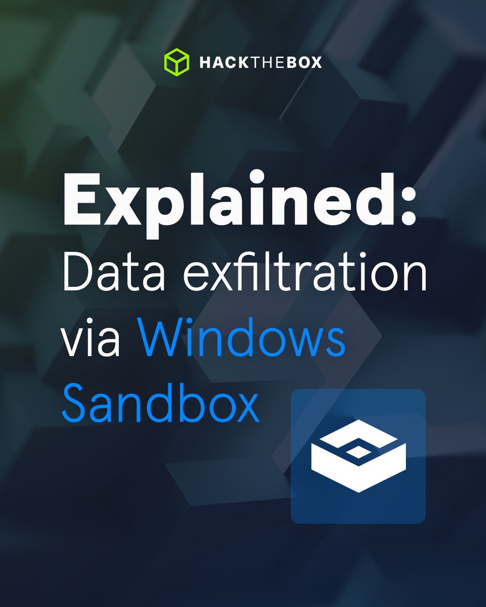 hackthebox_eu's tweet photo. Think your sandbox is safe? Think again 🤔
CyberJunkie dropped a forensic deep dive into how attackers can exfiltrate data from Windows Sandbox, and the artifacts that betray them. Read the full breakdown on our #blog: https://t.co/Hs4huzjiHe
#HackTheBox #HTB #WindowsSandbox #Cybersecurity #BlueTeam #Forensics