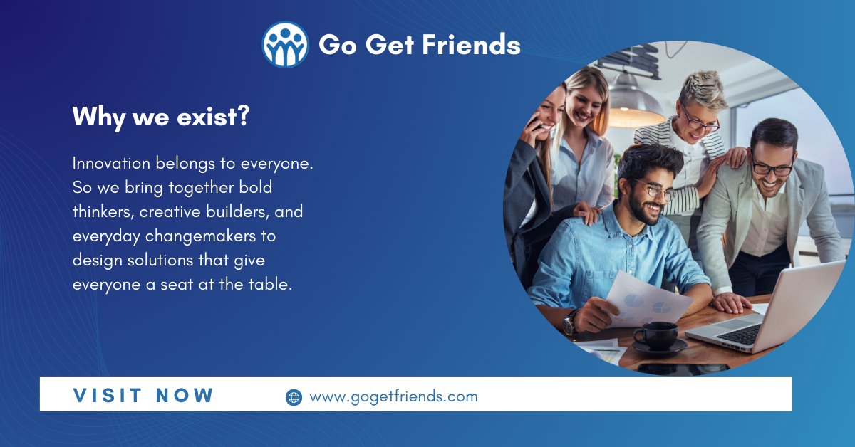 Go_Get_Friends's tweet image. Growth means nothing if it leaves people behind.
We exist to bridge gaps and turn bright ideas into tools that gets everyone along. See what inclusive innovation
looks like: gogetfriends.com 
#GoGetFriends #InnovationForAll #SharedProgress #PurposeDrivenTech