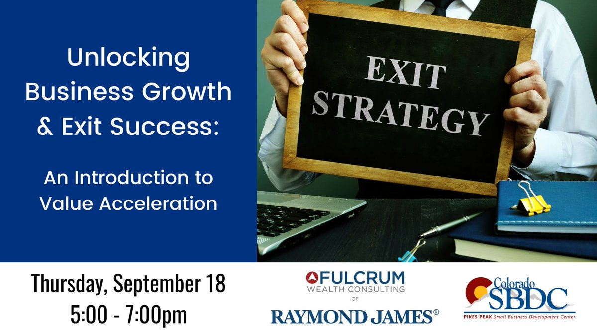 🚀 Small Business Owners: Is your business built for long-term value—or just day-to-day operations?

Unlocking Business Growth &amp; Exit Success: An Introduction to Value Acceleration
📅 Thursday, September 18
🕔 5:00 – 7:00 PM
📍 Pikes Peak SBDC
loom.ly/LfzNo90