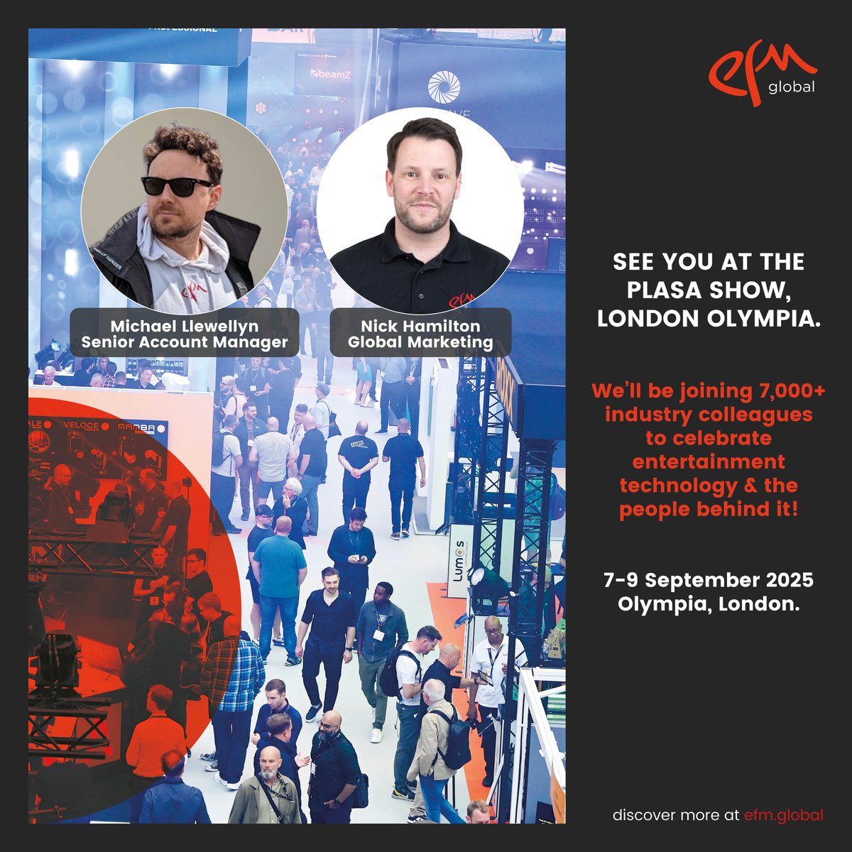EFM_Group's tweet image. 5 Days to Go!

⏳ Just 5 days until PLASA Show 2025 kicks off at Olympia London!

We’re excited to join industry peers for three days of innovation, learning, and networking.
Michael Llewellyn and Nick Hamilton will be attending. Will we see you there?

#PLASAshow #EventTech