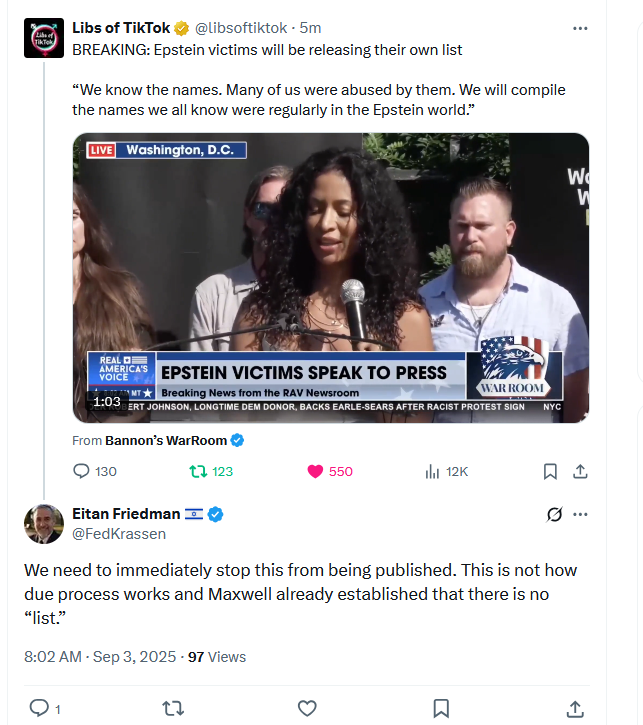 Renegade 7 (@reconplatoonsgt) on Twitter photo Because <a href="/AGPamBondi/">Attorney General Pamela Bondi</a> <a href="/FBIDirectorKash/">FBI Director Kash Patel</a> <a href="/FBIDDBongino/">Dan Bongino</a> <a href="/FBI/">FBI</a> and <a href="/POTUS/">President Donald J. Trump</a> can't seem to be transparent, and act on their promises; Epstein's victims are doing it themselves! And still people are trying to stop them! If you don't want justice for these women then you are complicit Because <a href="/AGPamBondi/">Attorney General Pamela Bondi</a> <a href="/FBIDirectorKash/">FBI Director Kash Patel</a> <a href="/FBIDDBongino/">Dan Bongino</a> <a href="/FBI/">FBI</a> and <a href="/POTUS/">President Donald J. Trump</a> can't seem to be transparent, and act on their promises; Epstein's victims are doing it themselves! And still people are trying to stop them! If you don't want justice for these women then you are complicit