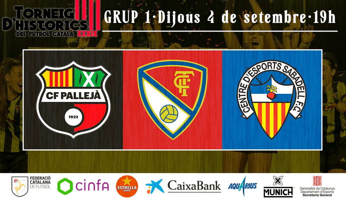 🍽 El menú d'avui a l'#Històrics25

📅 Grup 1 (3×1, partits de 45′)
⏰ 19h <a href="/TerrassaFC/">Terrassa FC</a> 🆚 <a href="/CESabadell/">CE Sabadell 🧅</a>
⏰ 20h <a href="/CFPalleja_/">CF Pallejà</a> 🆚 Perdedor 1
⏰ 21h <a href="/CFPalleja_/">CF Pallejà</a> 🆚 Guanyador 1

📝 La prèvia ⏩ torneigdhistorics.cat/un-grup-100-de…

#SomHistòrics #futfem