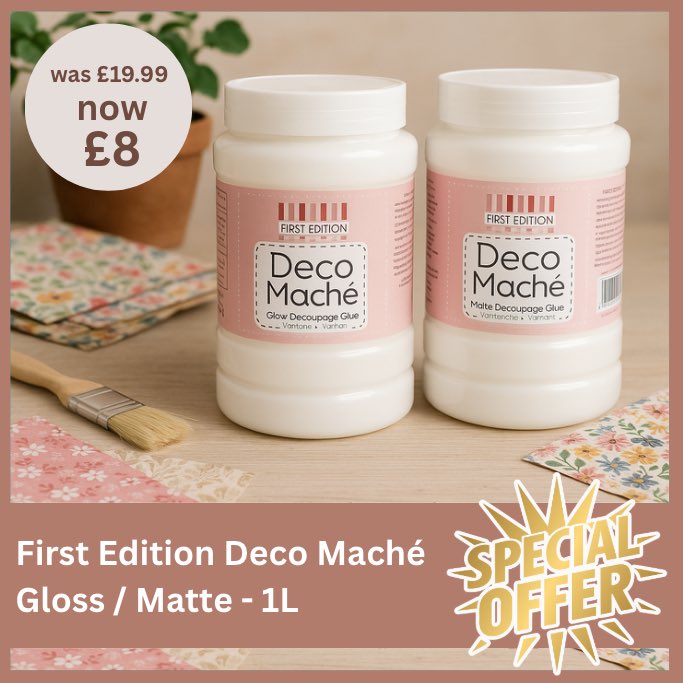 Crafters, you’ll love this! 🎉
We’ve dropped the price of our 1L First Edition Deco Maché Glue from £19.99 to just £8.
Whether you prefer Gloss or Matte, this is your chance to stock up!

Hurry — limited stock available.

drkcrafts.co.uk

#CraftSupplies #CraftingCommunity