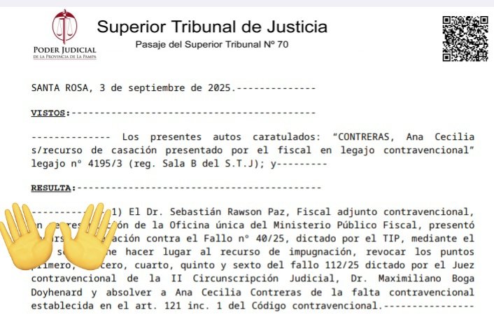 La docente de La Pampa, Ana Contreras, perseguida judicialmente por un fanático sionista por decir en un curso que hay un genocidio en Gaza, acaba de ser absuelta en segunda instancia. Basta de perseguir y amedrentar. Abajo el genocidio!