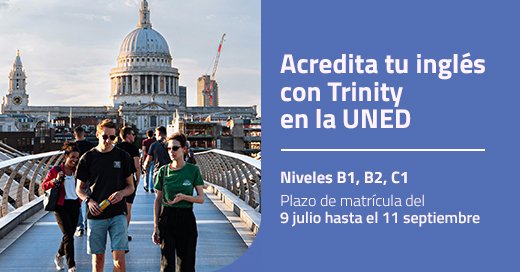 CUID_UNED's tweet image. 🍂Comienza el curso con un buen propósito
🇬🇧Acredita tu nivel de inglés con los Exámenes Trinity
🌏Certificados con reconocimiento internacional
❗️Matrícula hasta 11 septiembre: últimas plazas
👉uned.es/idiomas
#somosuned #UNED2030 #idiomas #trinitycollegelondon @TCLSpain