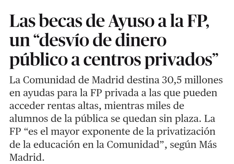 ogb1995's tweet image. 📢 30,5 millones en becas para FP… pero solo si estudias en centros privados. Mientras tanto, casi 50.000 jóvenes se quedan sin plaza en la pública. ¿Ayuda a las familias o privatización encubierta? #FPpública #Ayuso #EducaciónParaTodos