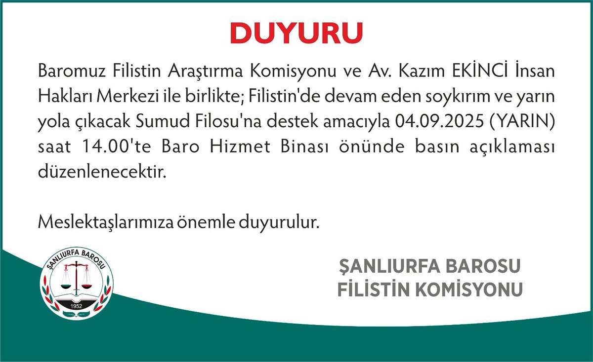 Şanlıurfa Barosu Filistin Araştırma Komisyonu (@barosuurfa78077) on Twitter photo 