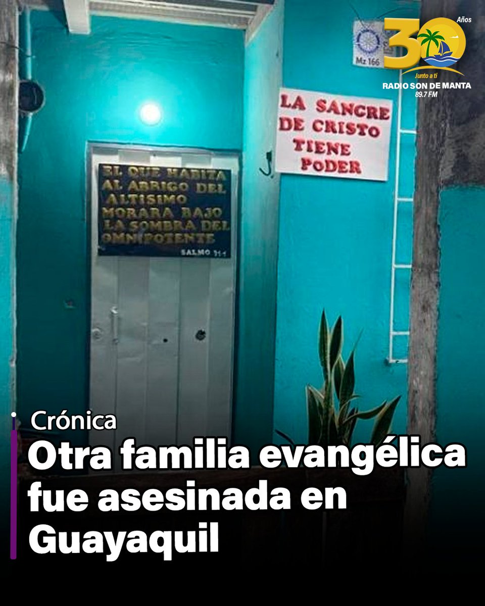 Esta madrugada, fue asesinada una familia evangélica en el interior de su vivienda mientras dormían. Esto ocurrió en la ciudadela La Rotaria al noroeste de Guayaquil. 

Los occisos serían una pareja entre los 60 a 65 años y su hijo, de aproximadamente 25 años. 

Esta sería la