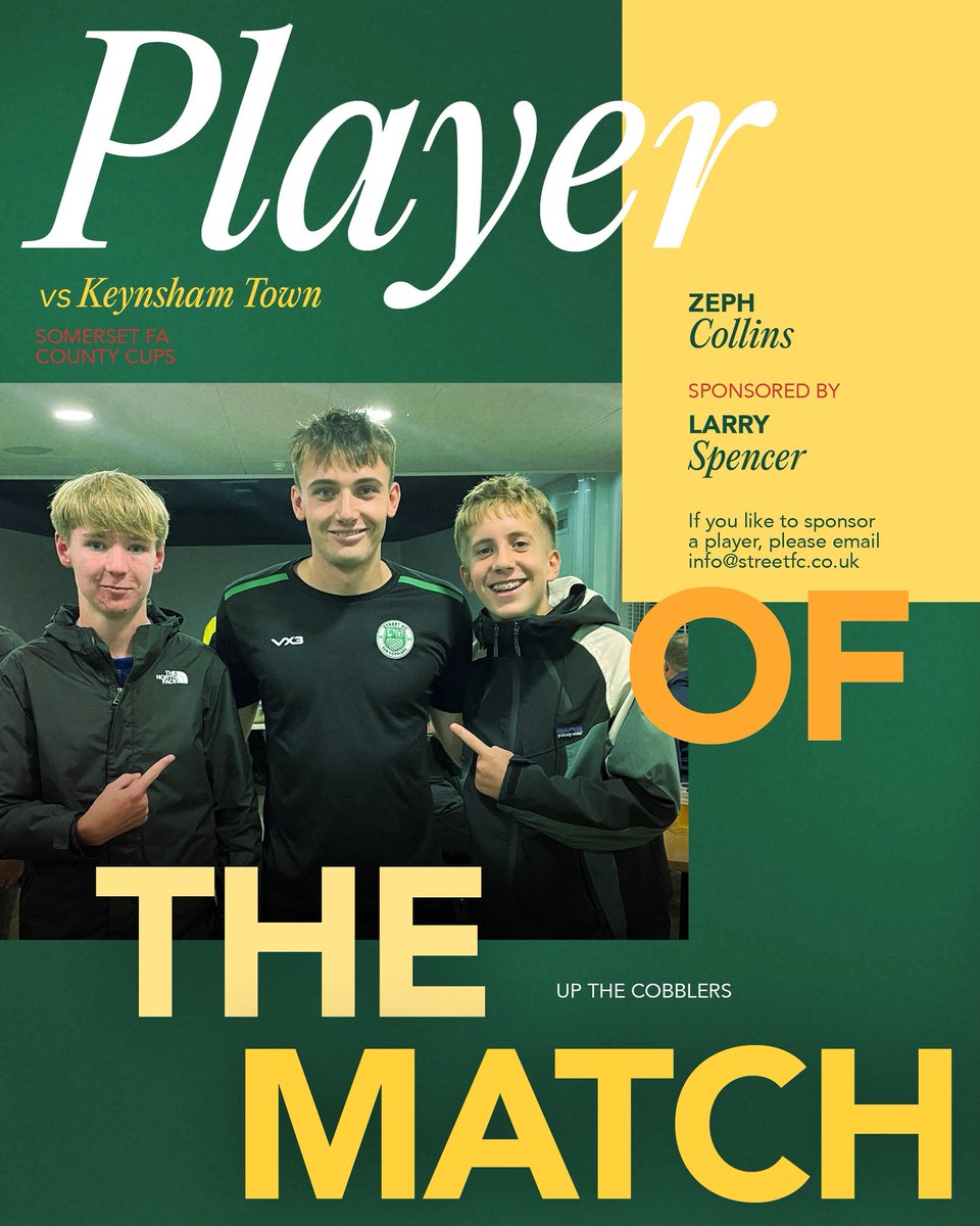 He’s getting used to this! Last nights player of the match was the ever present Zeph Collins! Congrats Zeph 🍾

Zeph is sponsored very kindly by Larry Spencer.
Up the Cobblers 💚🤍