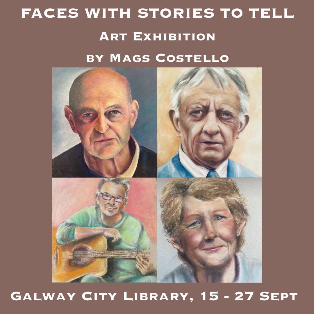 galwaycitylib's tweet image. Galway City Library is delighted to host a new exhibition by Mags Costello, titled &apos;Faces with Stories to Tell&apos;, which runs from 15 - 27 September. 
#ArtExhibition #AtYourLibrary 
@GalwayCoCo @GalwayCityCo