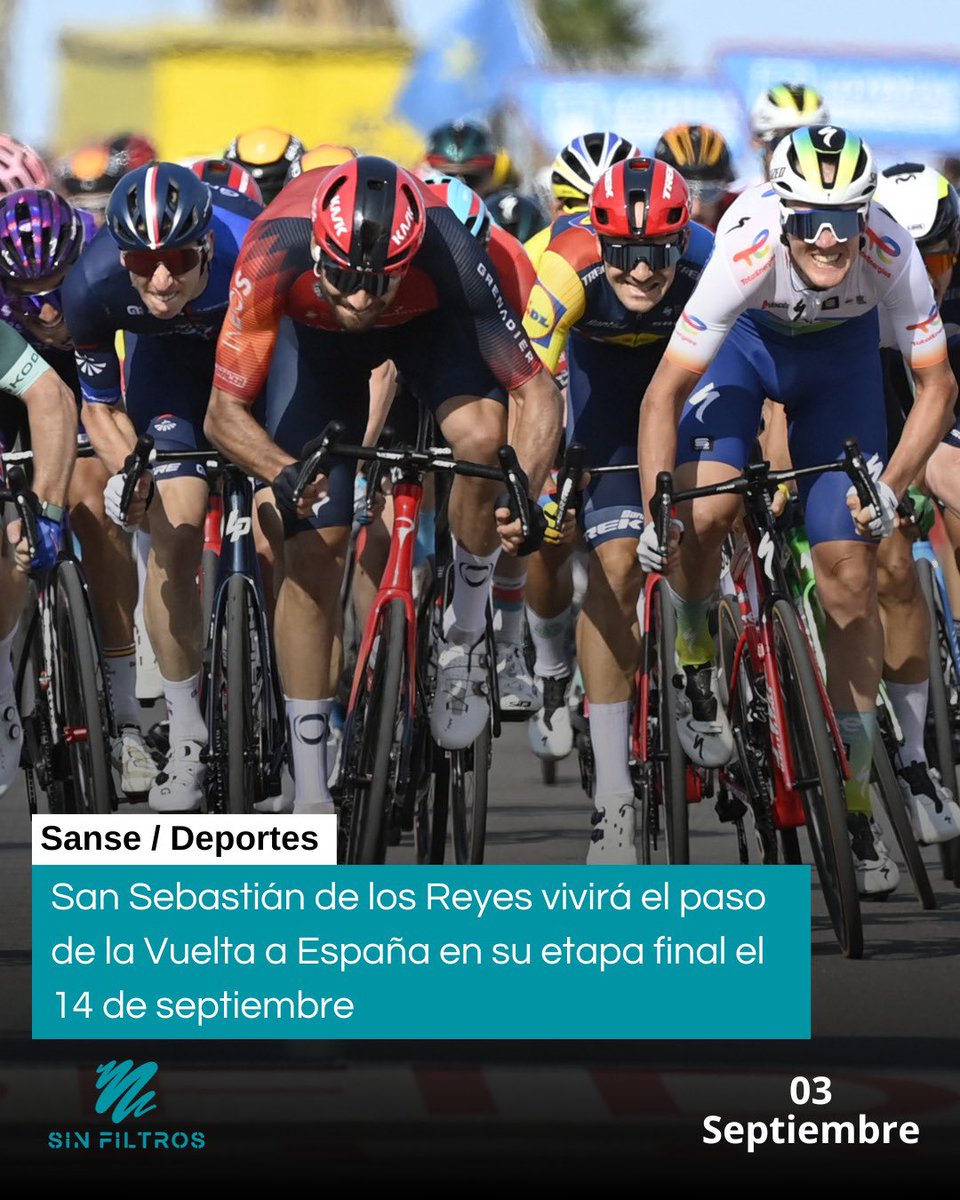 🔷 San Sebastián de los Reyes vivirá el paso de la Vuelta a España en su etapa final el 14 de septiembre

📣 La ciudad se convertirá en punto clave de la 90ª edición con el recorrido del pelotón por el Paseo de Europa y la animación de la Caravana Publicitaria

#NoSomos3S