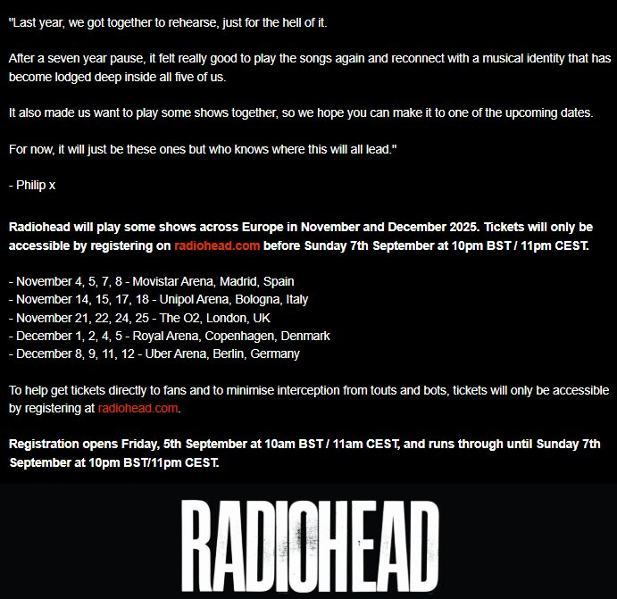 OmG. Who wants to go to Europe with me?  <a href="/radiohead/">Radiohead</a>