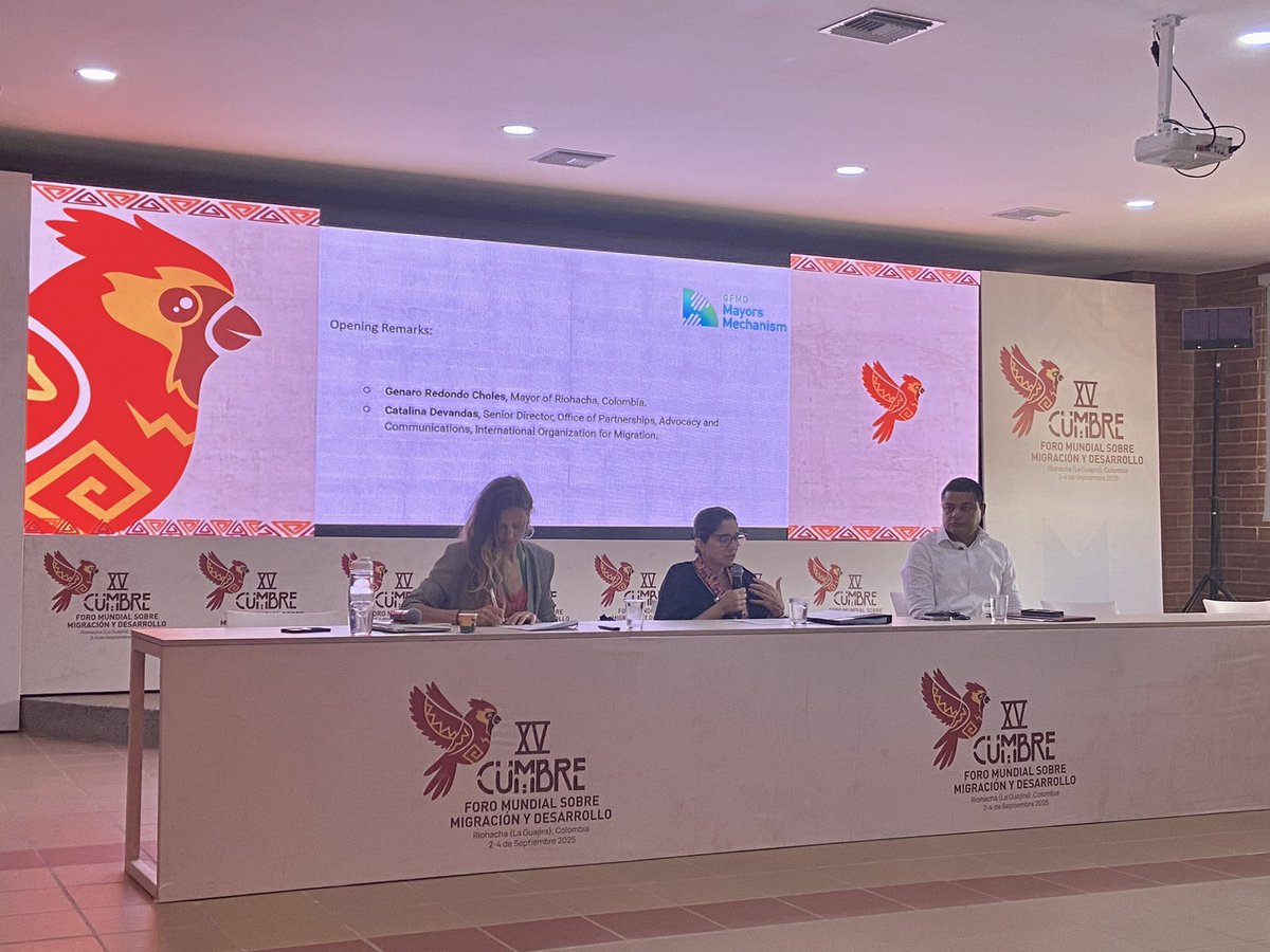 C_Northing's tweet photo. At 15th #GFMD Summit, @UNmigration’s @CataDevandas opening the @GFMDMayors session with the Mayor of Ríohacha. Local governments are key actors in migration, providing essential services to migrants #15GFMD https://t.co/W9VpF6FtIF