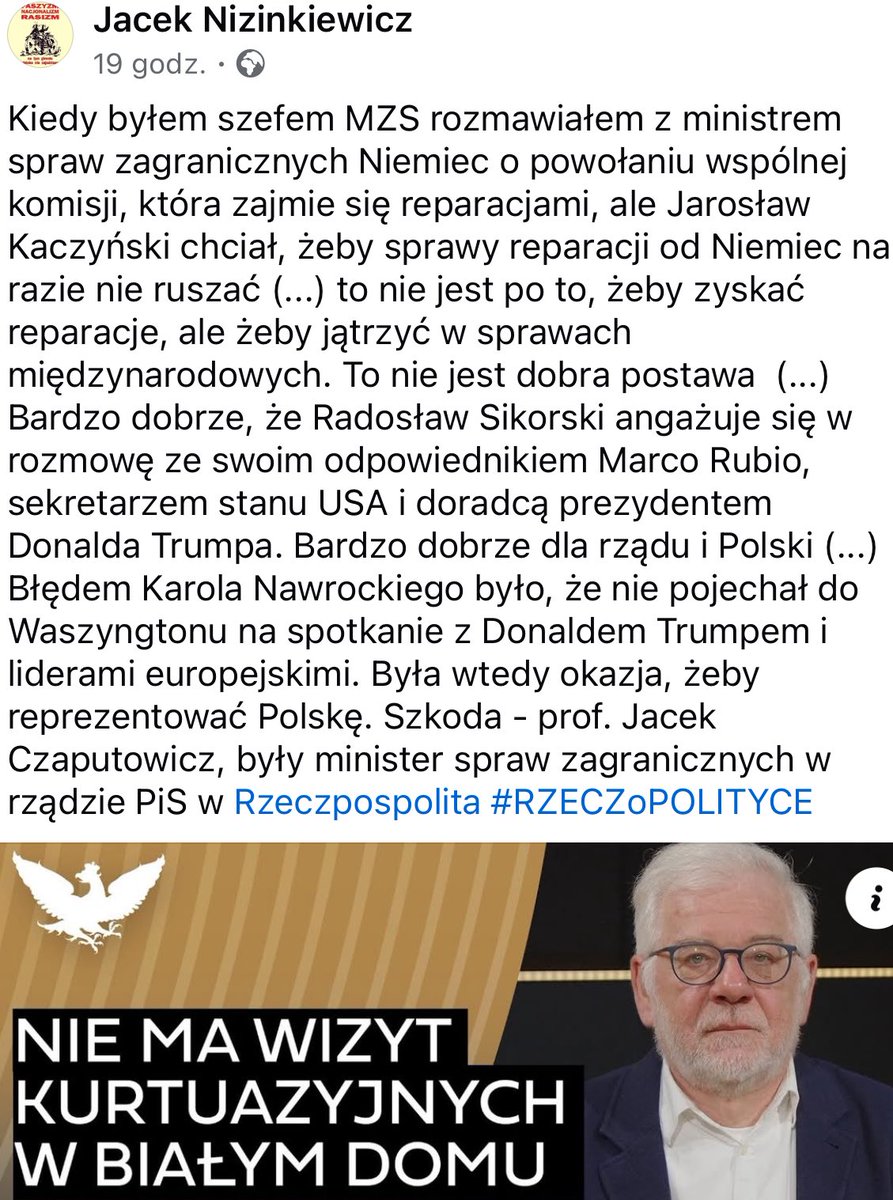 Czaputowicz b. minister SZ w rządzie PiS 💬 „rozmawiałem z ministrem spraw zagranicznych Niemiec o powołaniu wspólnej komisji, która zajmie się reparacjami, ale Jarosław Kaczyński chciał, żeby sprawy reparacji od Niemiec na razie nie ruszać”. To tyle od PiS ws. reparacji.