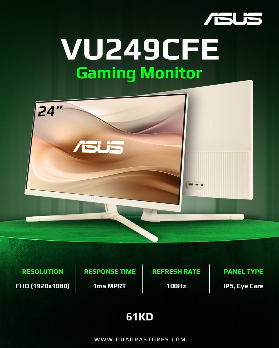 quadrastores's tweet image. .
🖥️ شاشتي جيمنج VU249CFE و VU279CFE من شركة ASUS والمتوفرة بحجم 24 و 27 وباللون الأبيض من نوع IPS وذات وضوح Full HD 1080p (1K - 16:9)
 وتردد ١٠٠  هيرتز بزمن تأخير ملي ثانية واحدة فقط
 
#Gaming #Monitors #FHD
#Kuwait #QUADRA #ASUS

🔗 QUADRAstores.com
#Quadra_Monitors