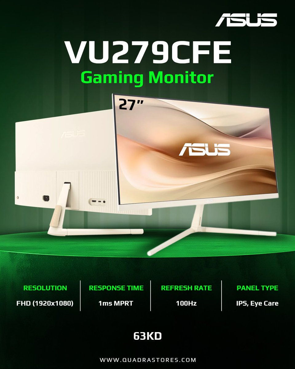 quadrastores's tweet image. .
🖥️ شاشتي جيمنج VU249CFE و VU279CFE من شركة ASUS والمتوفرة بحجم 24 و 27 وباللون الأبيض من نوع IPS وذات وضوح Full HD 1080p (1K - 16:9)
 وتردد ١٠٠  هيرتز بزمن تأخير ملي ثانية واحدة فقط
 
#Gaming #Monitors #FHD
#Kuwait #QUADRA #ASUS

🔗 QUADRAstores.com
#Quadra_Monitors