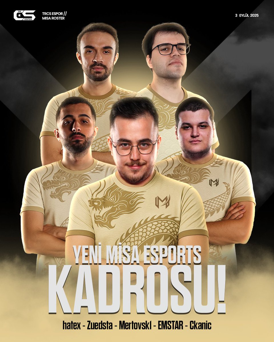 🚨 Yeni Misa Esports karşınızda!

🇹🇷 hatex
🇹🇷 Ckanic
🇹🇷 EMSTAR (IGL)
🇹🇷 Mertowski (AWPer)
🇹🇷 Zuedsta

🇹🇷 Faz (Koç)
🇹🇷 OBYJ (Yardımcı Koç)
