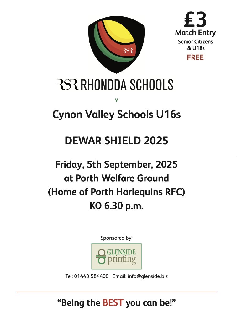 SEE YOU THERE??? Please come along and support our boys in their opening Dewar Shield fixture against our valley friends Cynon Valley Schools. It's a wonderful way of kicking off your weekend! <a href="/CVSRU/">Cynon Valley SRU</a> Please share! <a href="/AllWalesSport/">All Wales Sport</a>