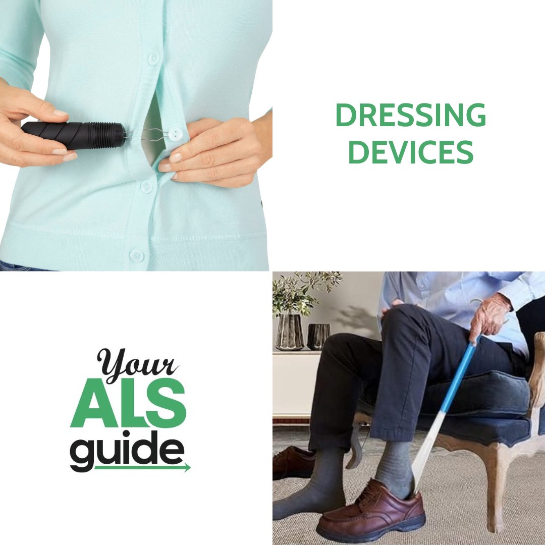 YourALSguide's tweet image. There are many dressing devices that your occupational therapist may be able to recommend to help you continue to get dressed on your own. Learn about button hooks, sock aids, dressing sticks, and more at youralsguide.com/dressing-aids #ALS