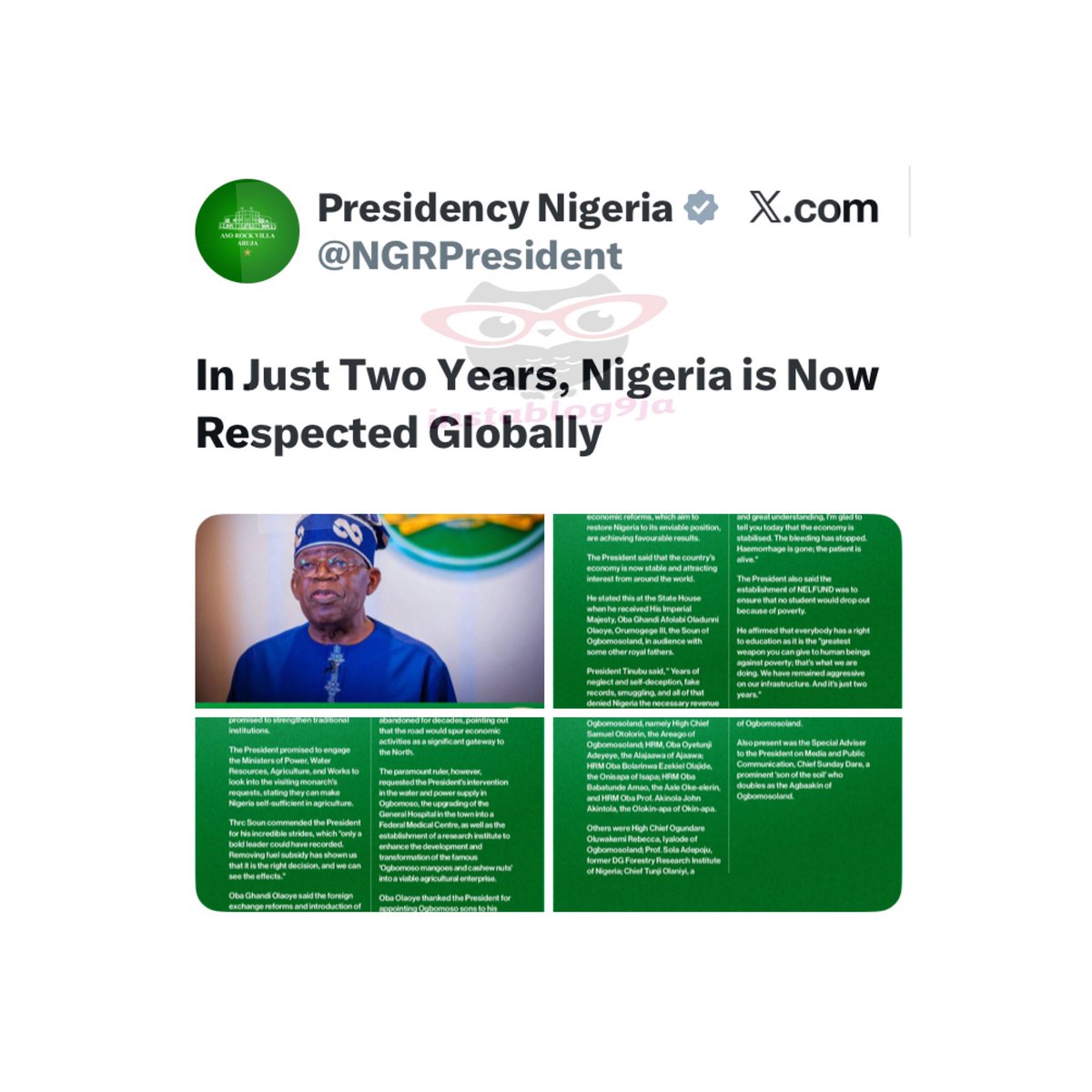 EyinadeHadedayo's tweet image. Respect is earned, not declared 🤔 Let’s hope this global respect translates to real improvements on the ground — roads, security, and opportunities for Nigerians. 🇳🇬 #NigeriaRising #ProgressNotPromises