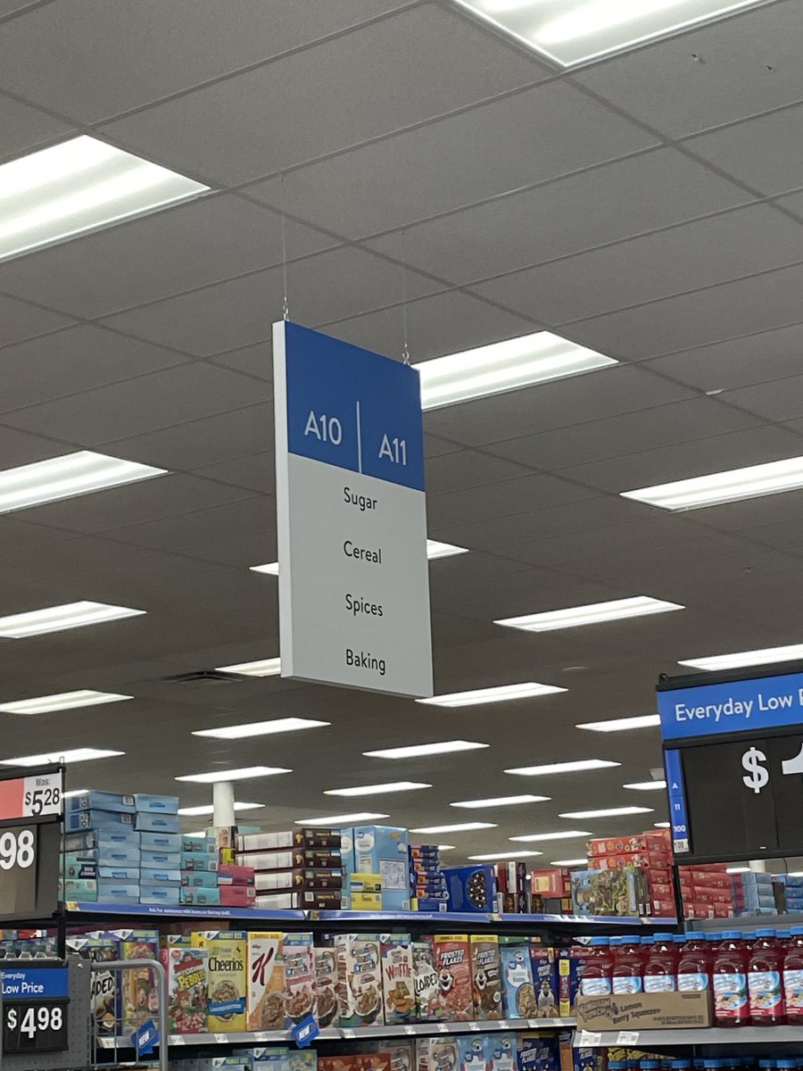 ⁦<a href="/Walmart/">Walmart</a>⁩ I have a suggestion. In your smaller market place stores, make your isle labels face forward or four-sided, so your customers can see what’s on the isle as soon as they walk in. The first pic is what I see as soon as I walk in a store.