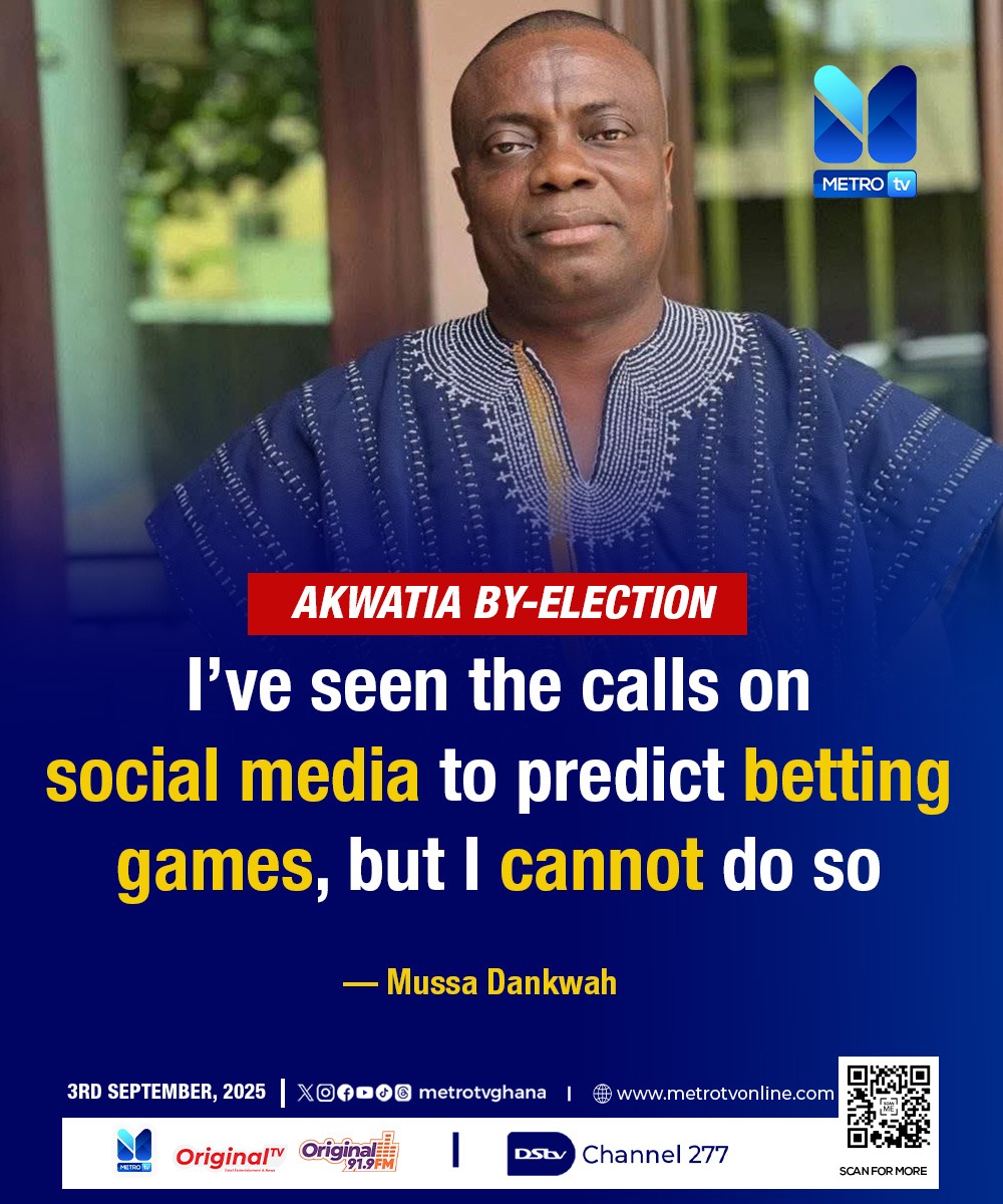 metrotvgh's tweet photo. Mussa Dankwah responds to social media buzz: ‘I’ve seen the calls to predict betting games, but I cannot do that.

#MetroNews https://t.co/ZwnIsiGNqd