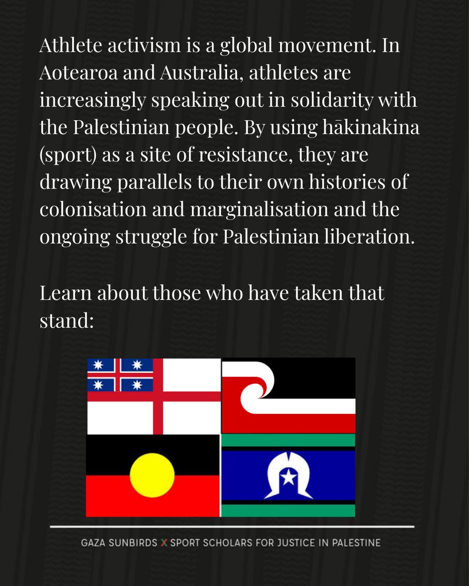ss4jPal's tweet image. In Aotearoa and Australia, athletes are increasingly speaking out in solidarity with Palestinians. Using hākinakina (sport) as a site of resistance, they are drawing parallels to their own (ongoing) histories of colonisation and the ongoing struggle for Palestinian liberation.