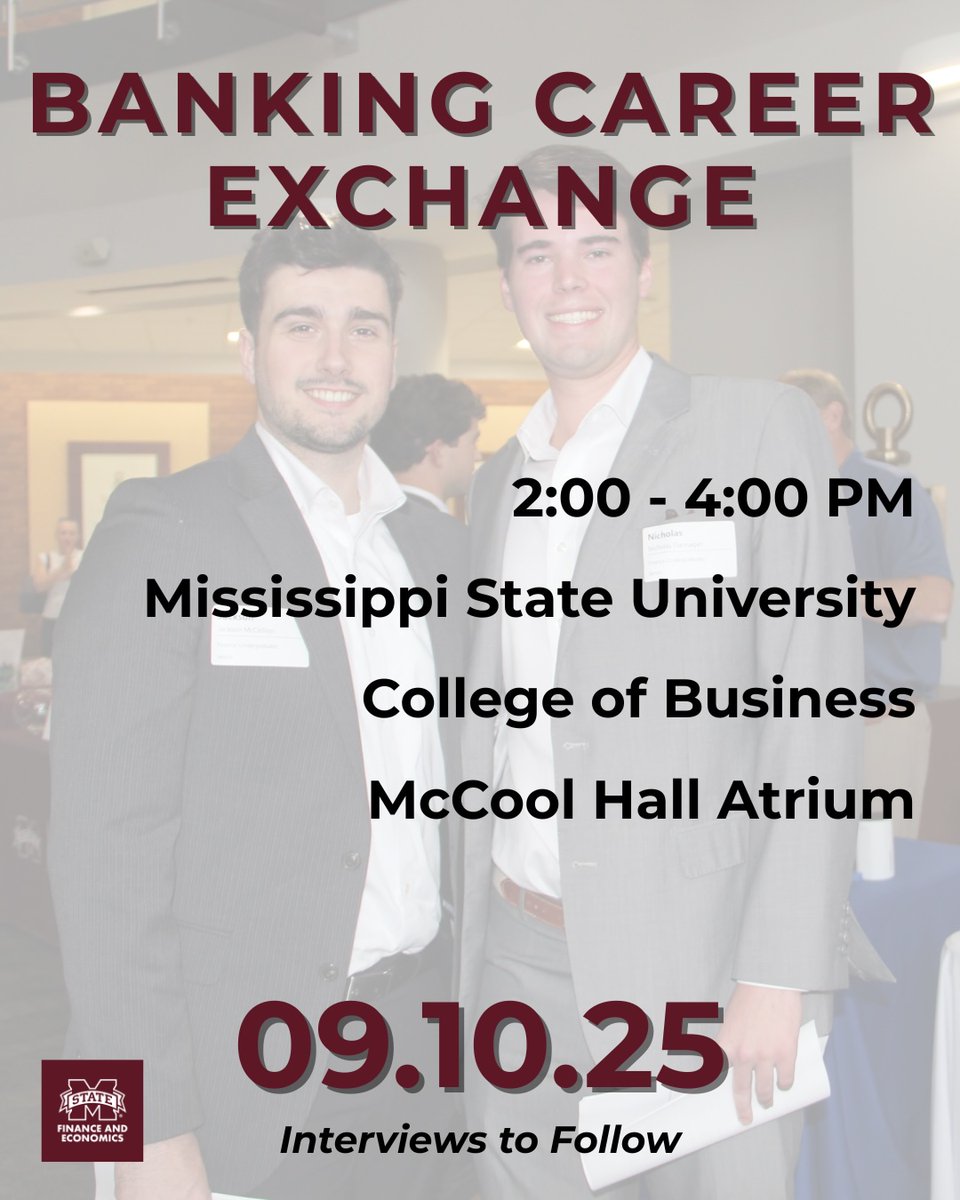 NEXT WEEK 🎉  Finance and Economics will host the Third Annual Banking Career Exchange 

The Exchange will provide an excellent opportunity for your organization to connect with talented undergraduate and MBA students eager to learn more about careers in the banking industry.