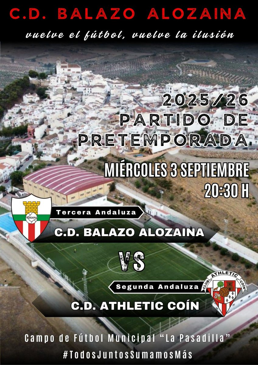 Nueva cita de pretemporada para el Athletic.

Este miércoles tarde visitamos Alozaina para enfrentarnos al equipo local a las 20:30 h de la tarde.

Seguimos creciendo, seguimos compitiendo.

¡ Vamos Athletic!