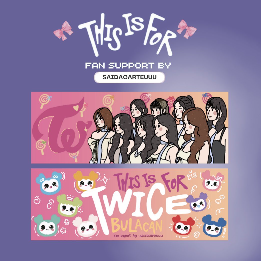 THIS IS FOR  𝜗𝜚 ࣪˖ ִ𐙚 
fan support by <a href="/saidacarteuuu/">aera</a> ♡

HAND BANNERS (fan art by 🙋‍♀️)
open to trades! limited qty (,,&gt;﹏&lt;,,)

📍TBA

#TWICE #THISISFOR_IN_BULACAN #TWICE_THISISFOR_WORLD_TOUR #THISISFOR