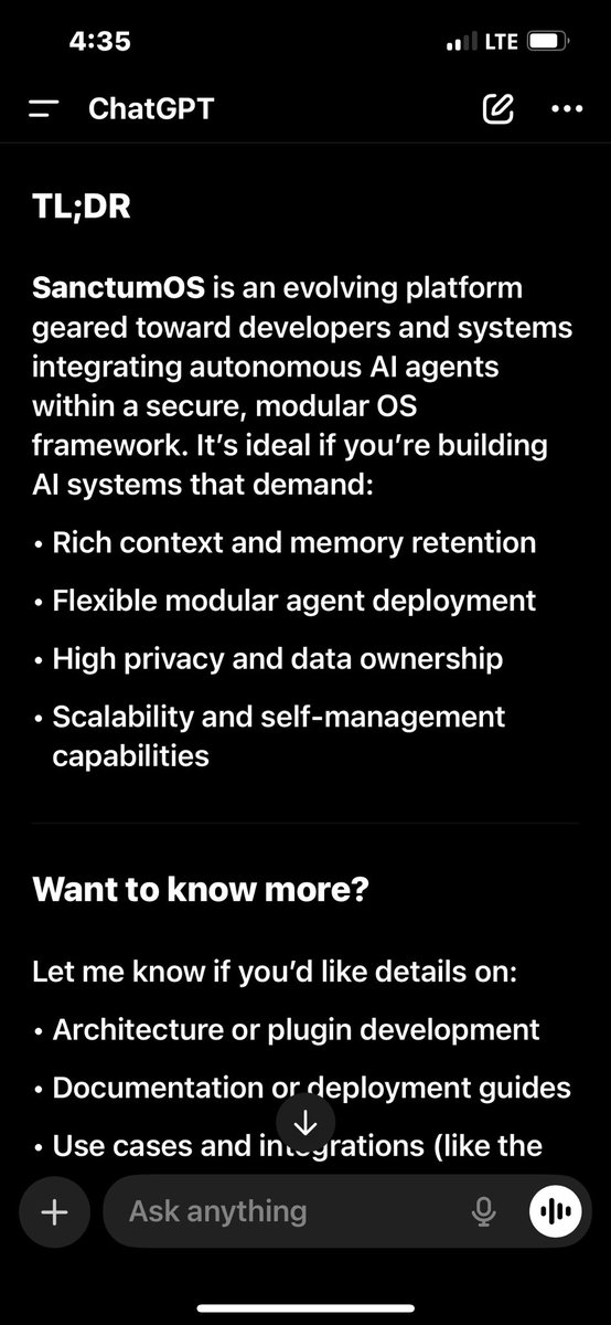 TrySanctumOS's tweet image. With just a couple weeks of outreach, @ChatGPTapp knows about us over other similarly named companies (because they are losers, obvi)