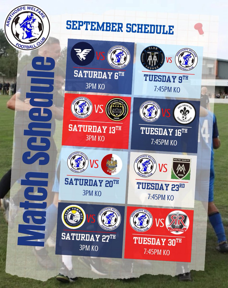 A Very, Very busy September lies ahead for the Wellie with 8 games across the month. 

6 games in the league…
1 game in the Sheffield and Hallamshire senior cup vs <a href="/HallGreen_Utd/">Hall Green United</a> 
1 FA Vase Second Qualifying Round game vs <a href="/DarwenFC/">Darwen FC</a> 

#UpTheWellie 🔵🔵