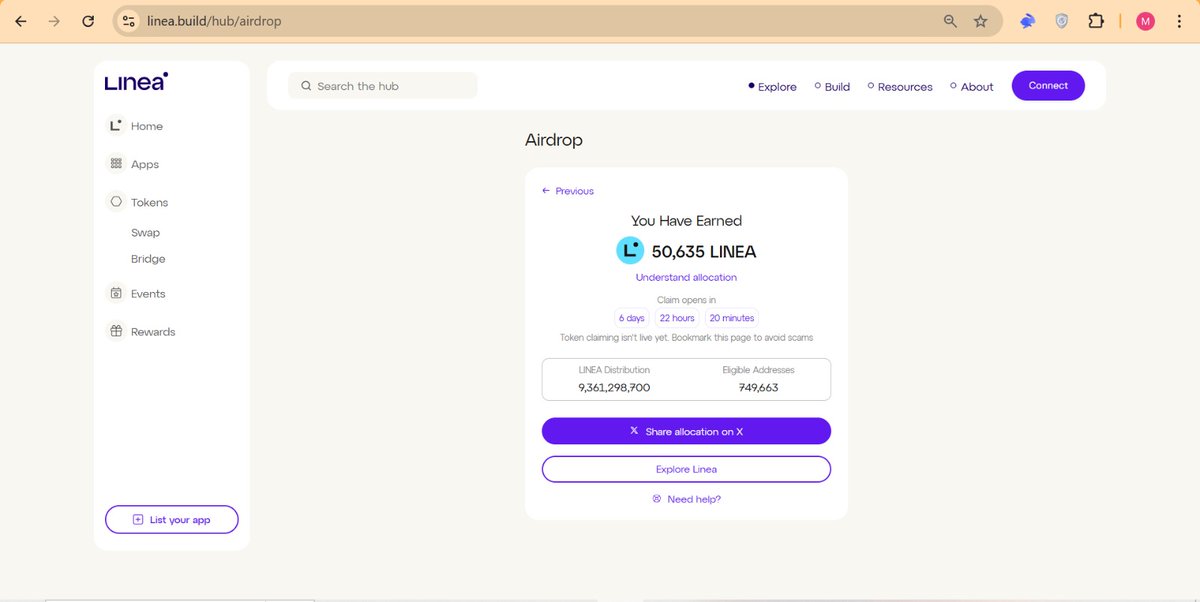 $LINEA airdrop claim contract is now live on Linea Mainnet.

CA: lineascan.build/address/0x87ba…

You can claim directly from the UI or the contract.

I’m eligible for 50K $LINEA. The allocation isn’t bad, but it’s also not completely fair if you compare it to those "inactive wallets".
