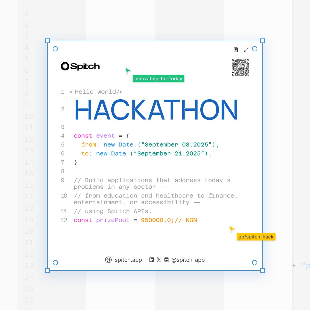 ife_does_ai's tweet photo. ๐Spitch Hackathon 2025 is here!
๐ Theme: Innovating for Today
The task is simple. Build an app that solve real problems in today's world using @spitch_app APIs๐ฅ.
๐ฐ Compete to be 1 of 10 winners and claim your share of the โฆ950K prize pool.
Find more details in the flyer๐ https://t.co/TFHnGlKdOf