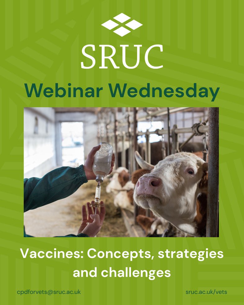 SRUCVets's tweet image. This month we're bring you a brilliant webinar in conjunction with Prof. Alasdair Nisbet, Deputy Director of The Moredun Institute on using vaccines to prevent disease in cattle and sheep; concepts, challenges and strategies.
🔗 Follow the link tinyurl.com/4khuknb5 to watch.