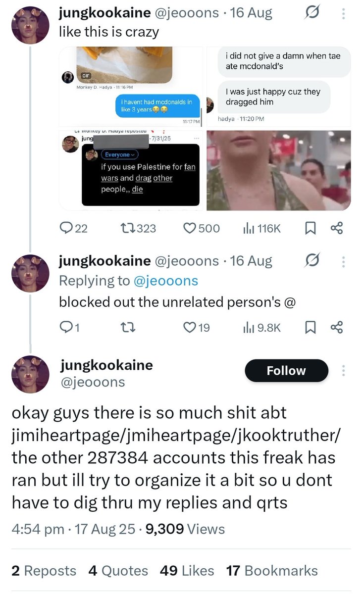 TaekookReport's tweet image. "Remove this account, they're not anti." WRONG. They are.

x.com/itopjimin — Used to be @/jimimsweetheart

&amp;gt; Besties with a known tae anti (hadya, aka @/jikooktruther)

&amp;gt; RTed a jikooker who shaded 🐯 &amp;amp; cropped out taehyung from his own story

All proofs attached below.