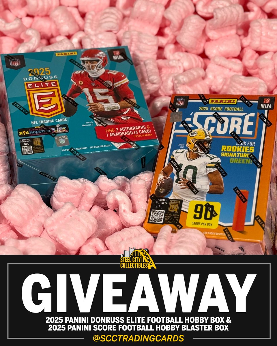 Steel City Collectibles (@scctradingcards) on Twitter photo ๐จ GIVEAWAY ๐จ
Here's your chance to win a 2025 Panini Donruss Elite Football Hobby Box AND a 2025 Panini Score Football Hobby Blaster Box!
To enter:
1) FOLLOW <a href="/SCCTradingCards/">Steel City Collectibles</a>
2) REPOST & LIKE this post
3) COMMENT with your favorite NFL team
Winner picked Monday! ENTER NOW! ๐จ GIVEAWAY ๐จ
Here's your chance to win a 2025 Panini Donruss Elite Football Hobby Box AND a 2025 Panini Score Football Hobby Blaster Box!
To enter:
1) FOLLOW <a href="/SCCTradingCards/">Steel City Collectibles</a>
2) REPOST & LIKE this post
3) COMMENT with your favorite NFL team
Winner picked Monday! ENTER NOW!