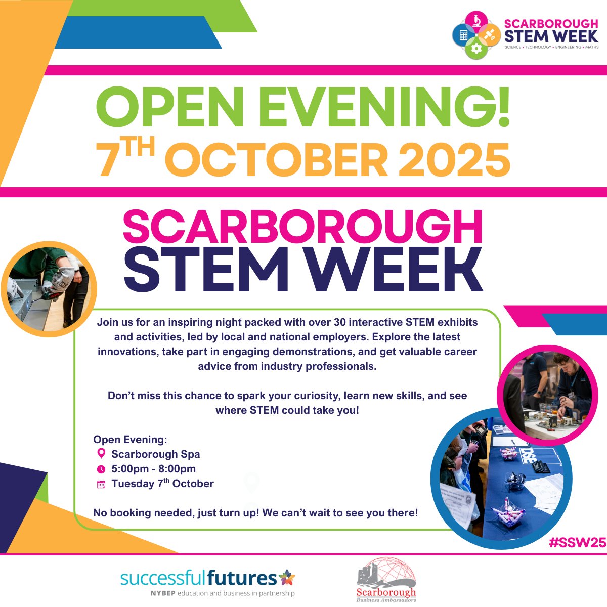 🌟 Scarborough STEM Week – 16 years inspiring the next generation! 🌟

Over 44,000 young people have explored STEM and discovered future careers at Scarborough STEM week. We still have a few exhibitor spaces available. Email events@nybep.org.uk to join!

#SSW25 #STEM #Scarborough