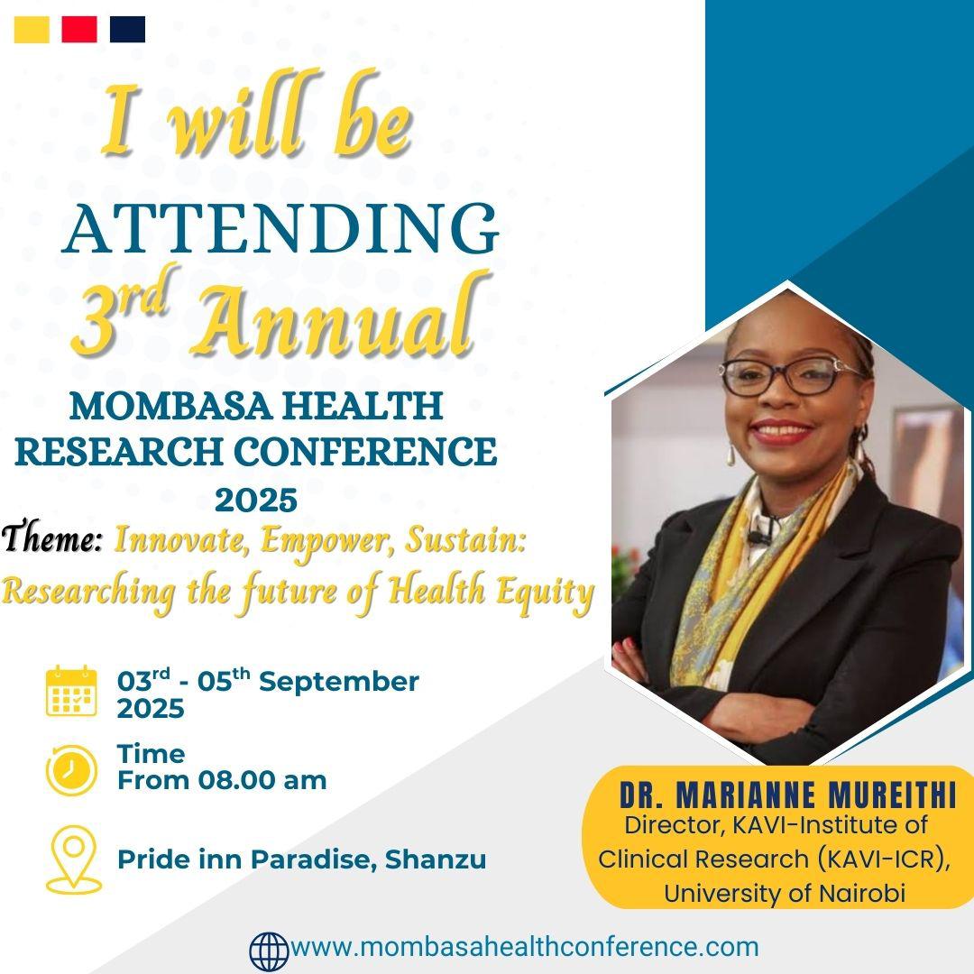 Marianne Mureithi (@docmureithi) on Twitter photo Excited to be attending the 3rd Annual Mombasa Health Research Conference (Sep 3-5)!
Looking forward to gaining insights on health equity, innovation, and sustainability.
Let’s connect if you’re here! 👋🏾 #MombasaHealth2025 #HealthEquity #PublicHealth Excited to be attending the 3rd Annual Mombasa Health Research Conference (Sep 3-5)!
Looking forward to gaining insights on health equity, innovation, and sustainability.
Let’s connect if you’re here! 👋🏾 #MombasaHealth2025 #HealthEquity #PublicHealth