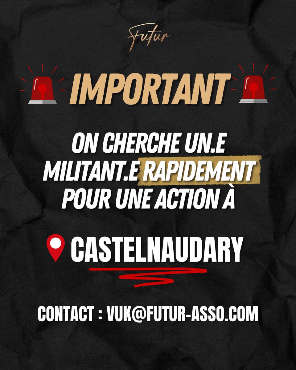 🔴 URGENT : Castelnaudary : on cherche un.e militant.e pour une action !
📩 vuk@futur-asso.com
Partage, retweet et fais tourner l’info !
#action #militant #animaliste
