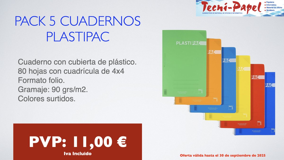 Oferta Vuelta al Cole de pack de 5 cuadernos Plastipac!!
#VueltaAlCole  #vueltaalcole2025