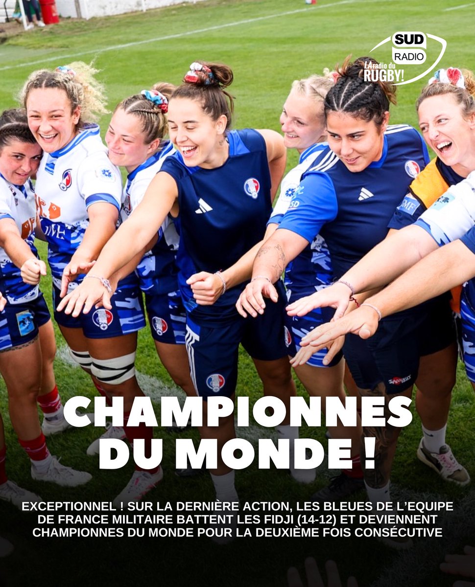 🇫🇷 Au terme d’une dernière action folle, les Bleues de l’équipe de France militaire battent les Fidjiennes (14-12).

Elles deviennent championnes du monde pour la deuxième fois consécutive 👏
