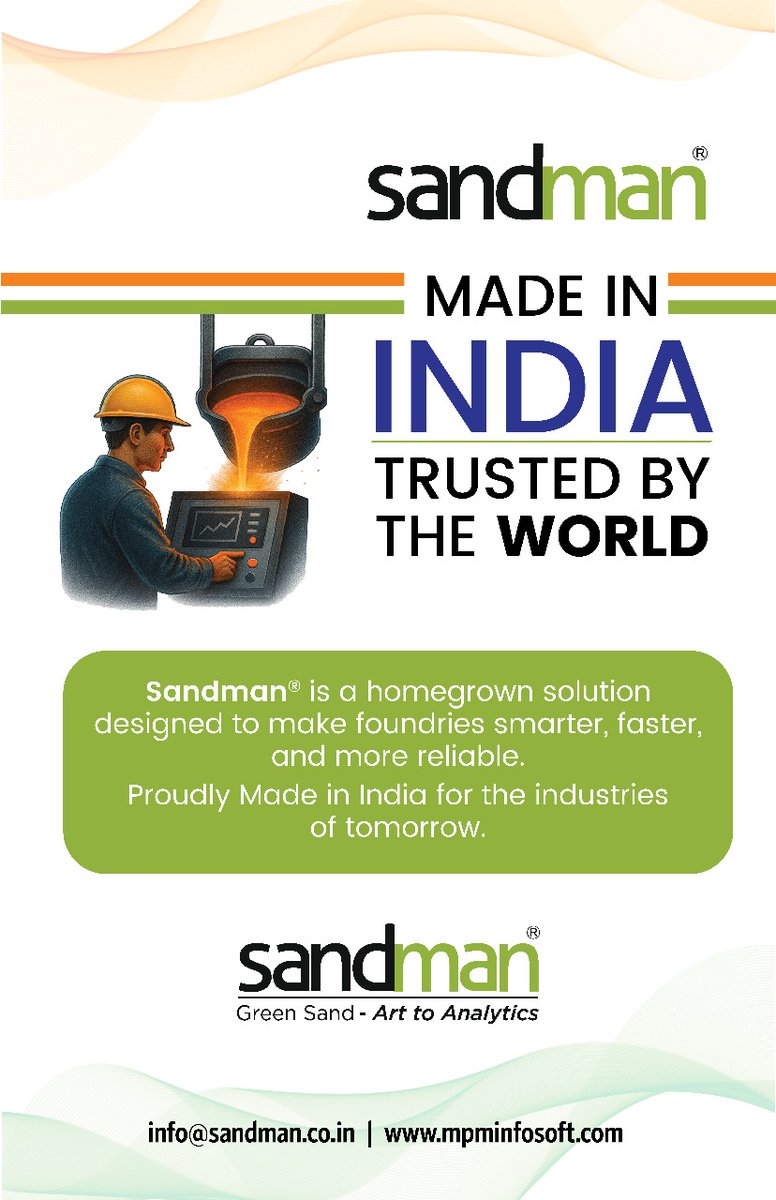 Every foundry deserves smarter solutions.
Sandman brings AI &amp; ML to the core of your operations – boosting performance, precision &amp; growth.
📩 Request a free demo: info@sandman.co.in
🔗 mpminfosoft.com/contactus

#Sandman #AtmanirbharBharat #SmartFoundry