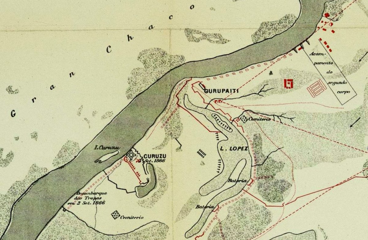 Le 3 septembre 1866, au cours de la guerre de la Triple-Alliance opposant le Paraguay aux forces coalisées du Brésil, de l'Argentine et de l'Uruguay, les cuirassés brésiliens bombardent Curuzú sur le fleuve Paraguay, et soutiennent l'assaut du corps d’armée débarqué la veille.