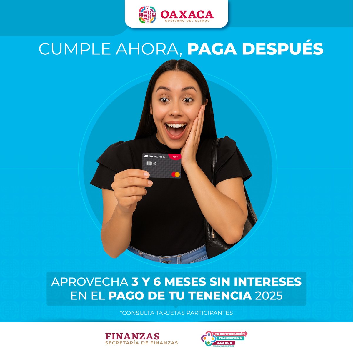 💳¡Paga tu #Tenencia2025 sin presionar tu bolsillo!
Ahora puedes hacerlo a 3 o 6 meses sin intereses con tarjetas Banamex, Banorte y HSBC.
🚗 Cumple a tiempo, evita multas y divide tu pago en mensualidades. ¡Aprovecha esta facilidad exclusiva hoy mismo!
#MesesSinIntereses #Oaxaca