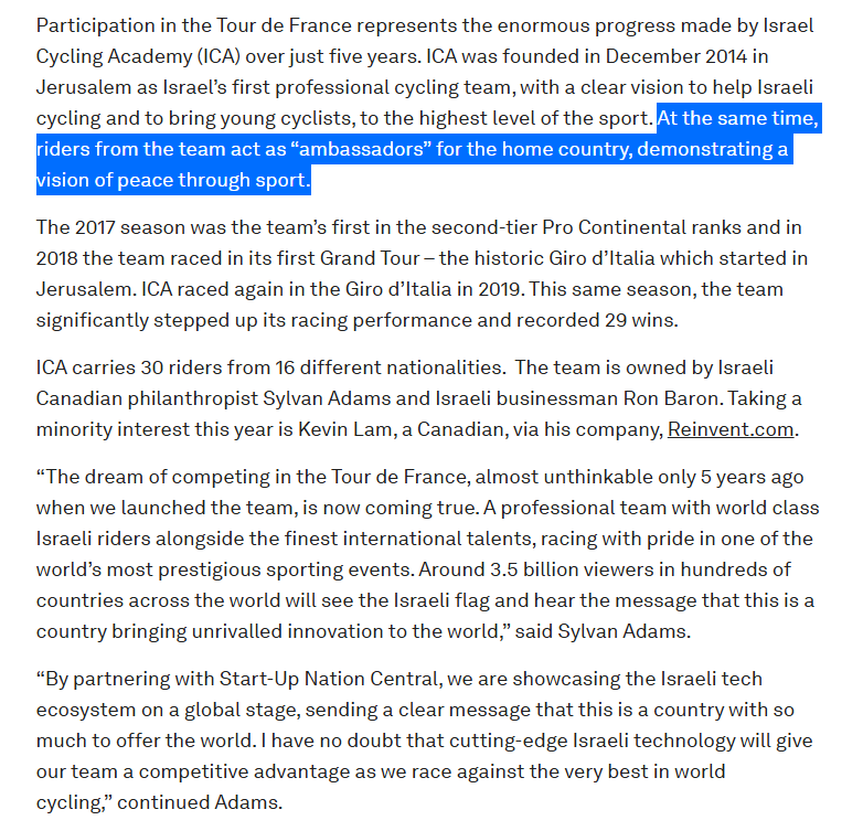 Literally the stated goal when the team started was to inject politics into sports, with the riders representing the sponsoring country. 🤷‍♂️