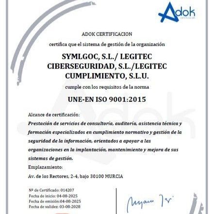 💫 Arrancamos septiembre con una gran noticia: este verano Legitec ha conseguido la certificación #ISO9001 en todas sus empresas y acabamos de recibir el certificado💫 

Gracias a ADOK CERTIFICACIÓN por acompañarnos en el proceso.

Con esta energía afrontamos la “vuelta al cole”
